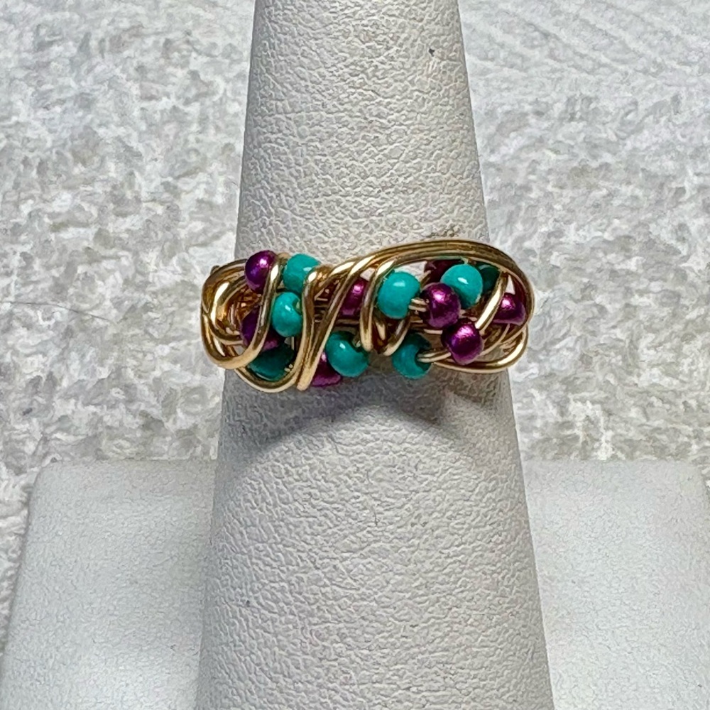 Gold and Purple Wire Wrapped Ring - Picture 9 of 9